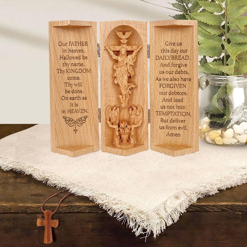 Jesuspirit - Christian Decor, Catholic Wooden Statue, Home Decor - Openable Wooden Cylinder Sculpture of Jesus (B - Our Father - Size S) - Image 4